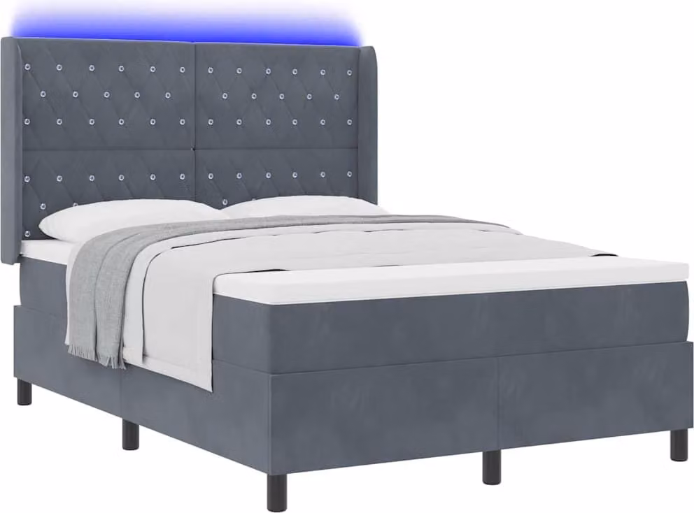 SYFAX™ Letto a molle con testiera Grigio scuro 140 x 200 cm Velluto