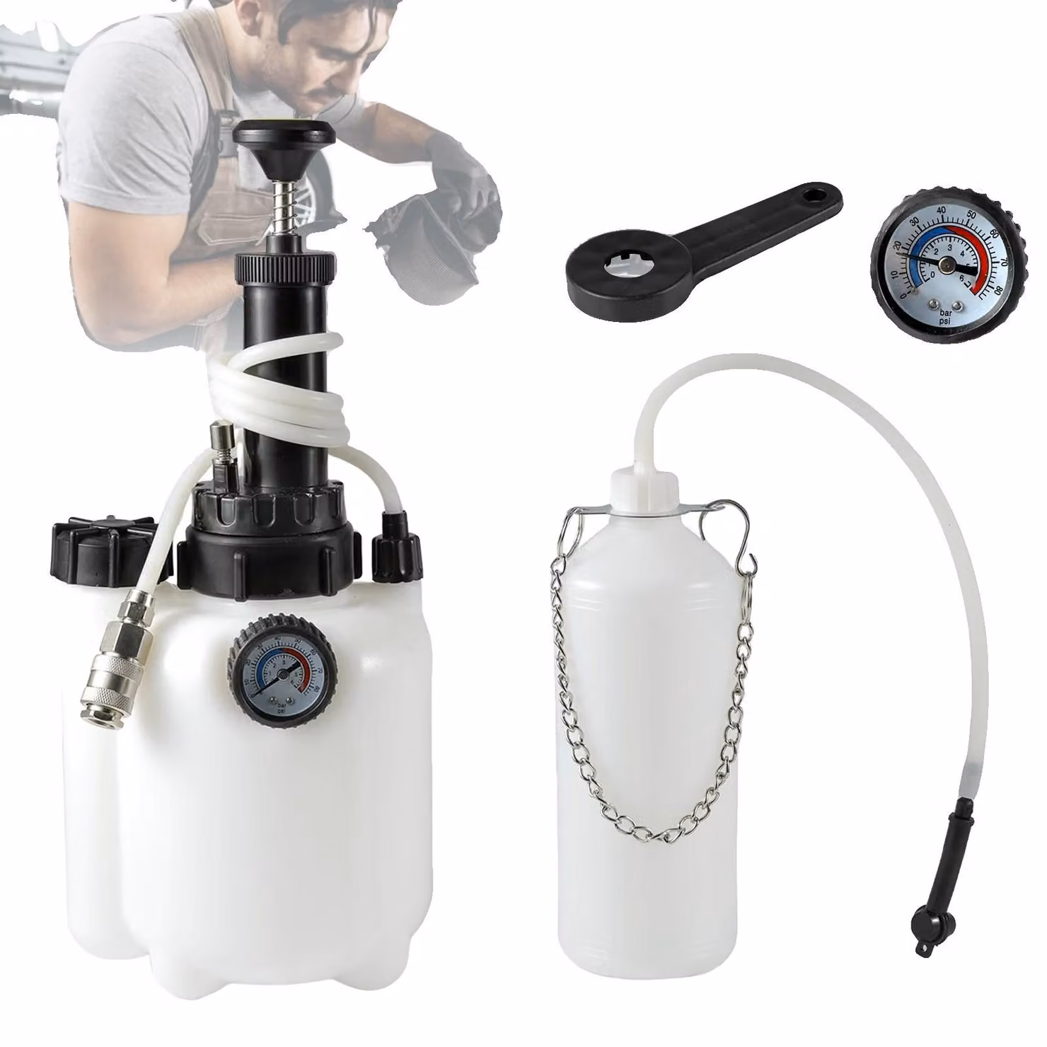 Apparecchio per il cambio del liquido dei freni, grande capacità, design idraulico, 3 litri