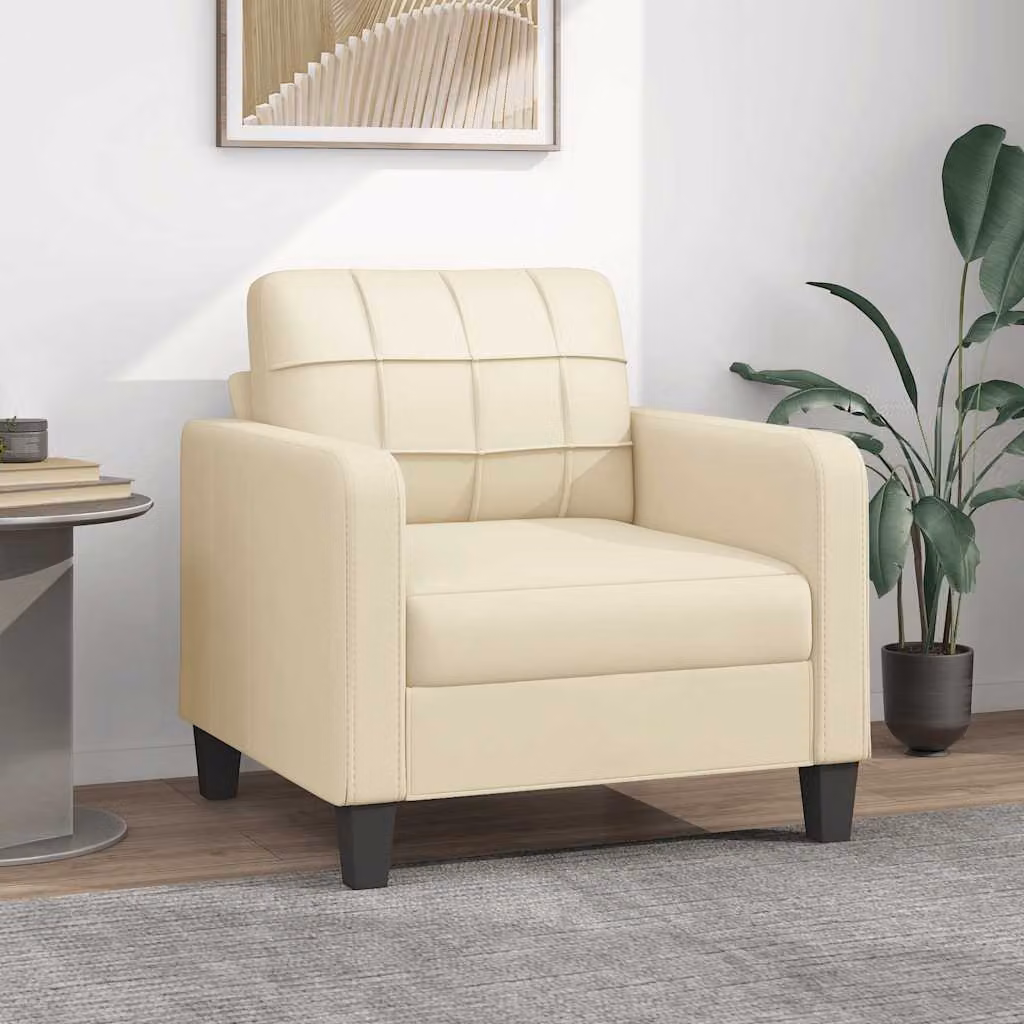 Poltrona moderna vidaXL in similpelle beige con braccioli e struttura in metallo