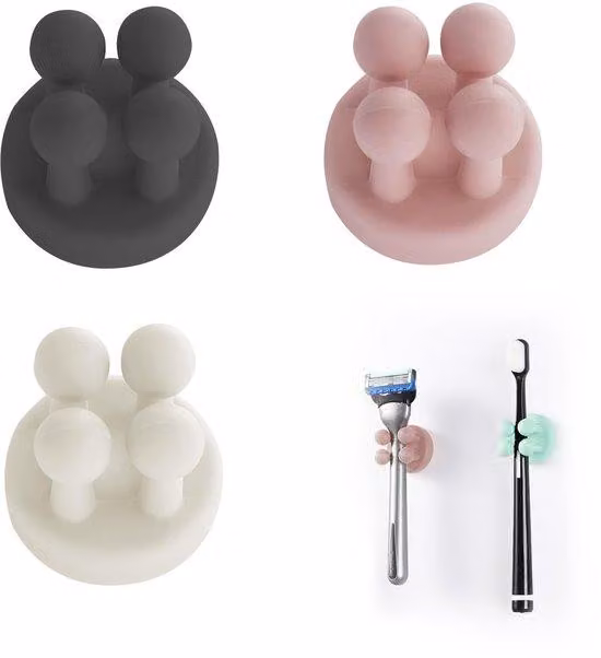 Set di 3 ganci in silicone per spazzolini da denti, porta-lamine da barba, ganci multifunzionali, adesivi impermeabili per ganci per spazzolini da denti, ganci per prese elettriche da parete, per bagno, cucina, soggiorno e studio