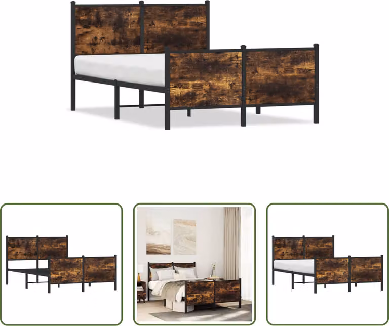 The Living Store Struttura letto con testiera e pediera in metallo rovere fumé 120x190cm