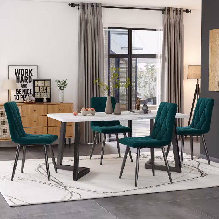 MODFU - Set di 4 sedie da pranzo, sedia da cucina, poltrona relax in velluto, sedia imbottita con gambe in metallo, con schienale, sedia da pranzo per soggiorno o camera da letto, color verde scuro