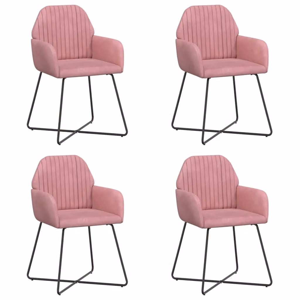 Set di 4 sedie da pranzo moderne vidaXL in velluto rosa con struttura in metallo L: 55 cm, P: 50 cm, H: 84 cm – 2