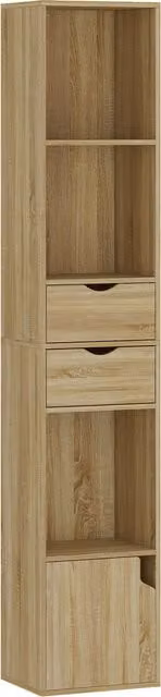 Libreria HOMCOM con 6 ripiani, cassetto e sportello, colore Rovere, L 30 cm x P 24 cm x H 158 cm