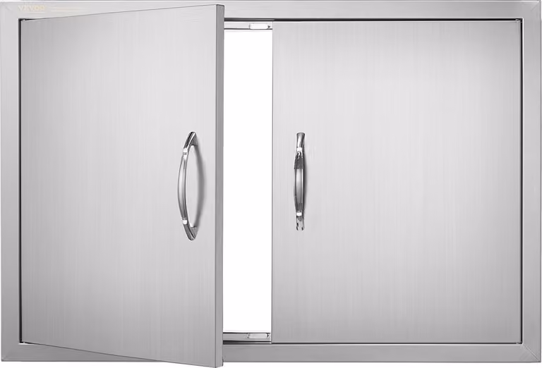 Porta di accesso al barbecue, 838 x 558 x 46 mm, doppia porta per cucina esterna, porta in acciaio inox ad incasso, porta verticale a parete con maniglie, per isola barbecue, stazione barbecue, mobile esterno, ecc.