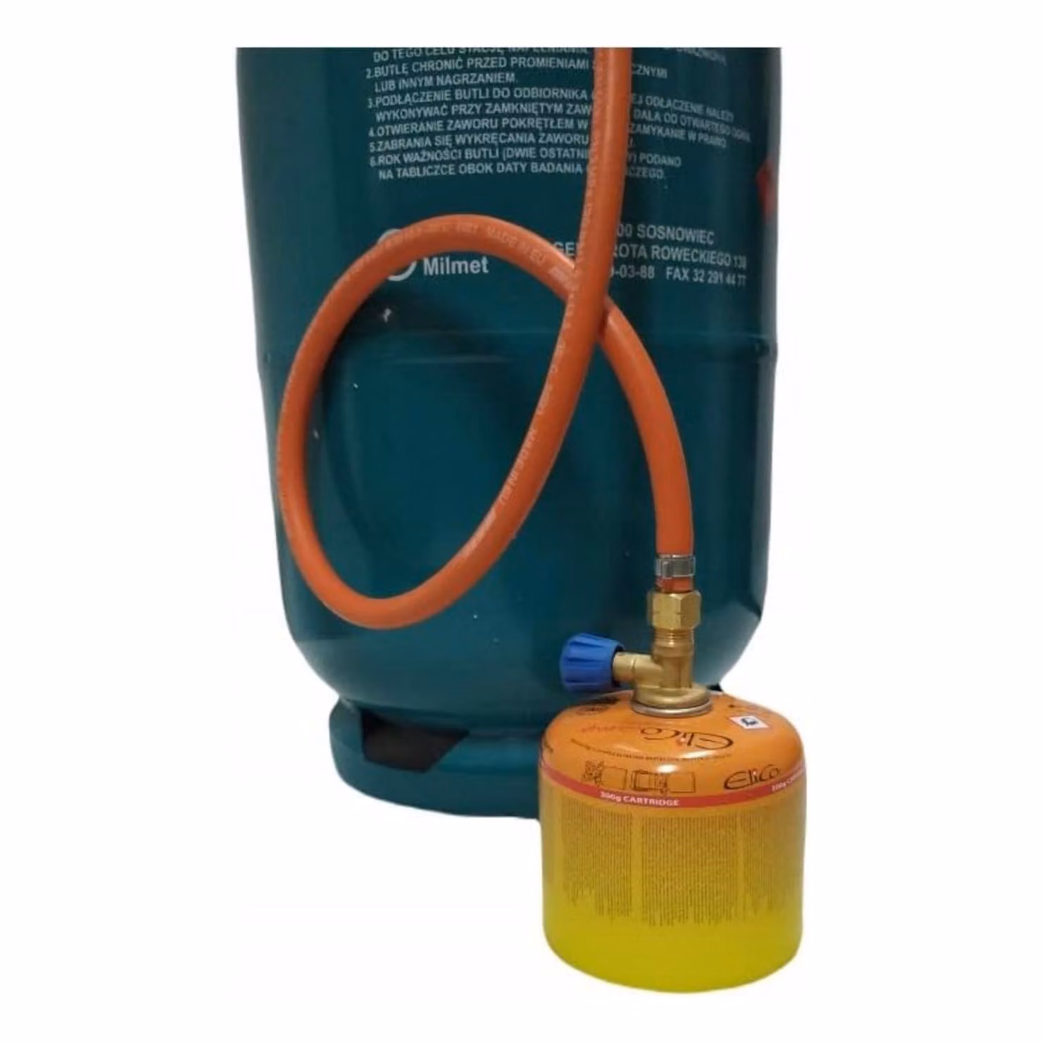 Set tubo di trasferimento propano-butano Zatechs da 1 m con valvola CFH 7/16" x 21,8 mm filettatura sinistrorsa per il riempimento di bombole di gas da 11 kg