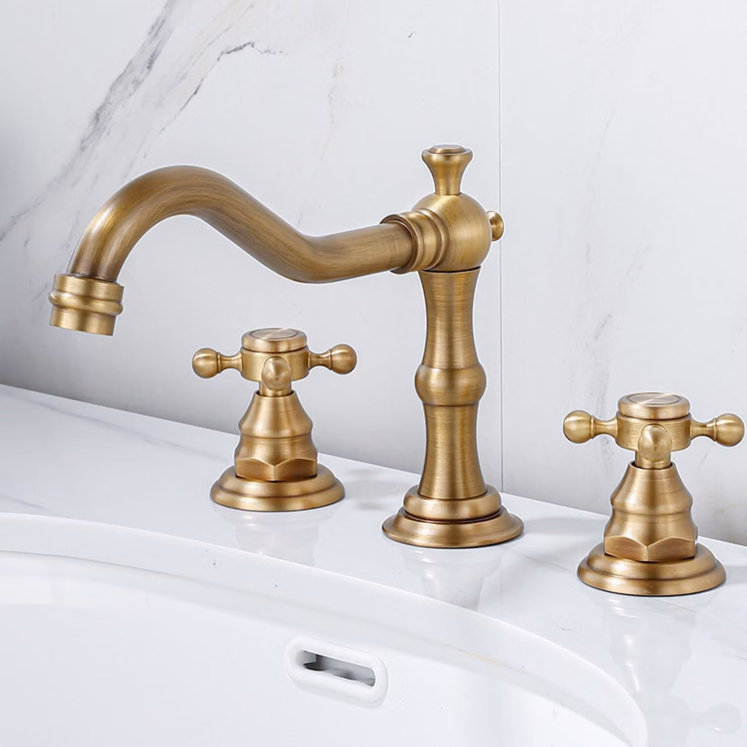 Rubinetto antico per lavabo - Acqua calda e fredda - Ottone