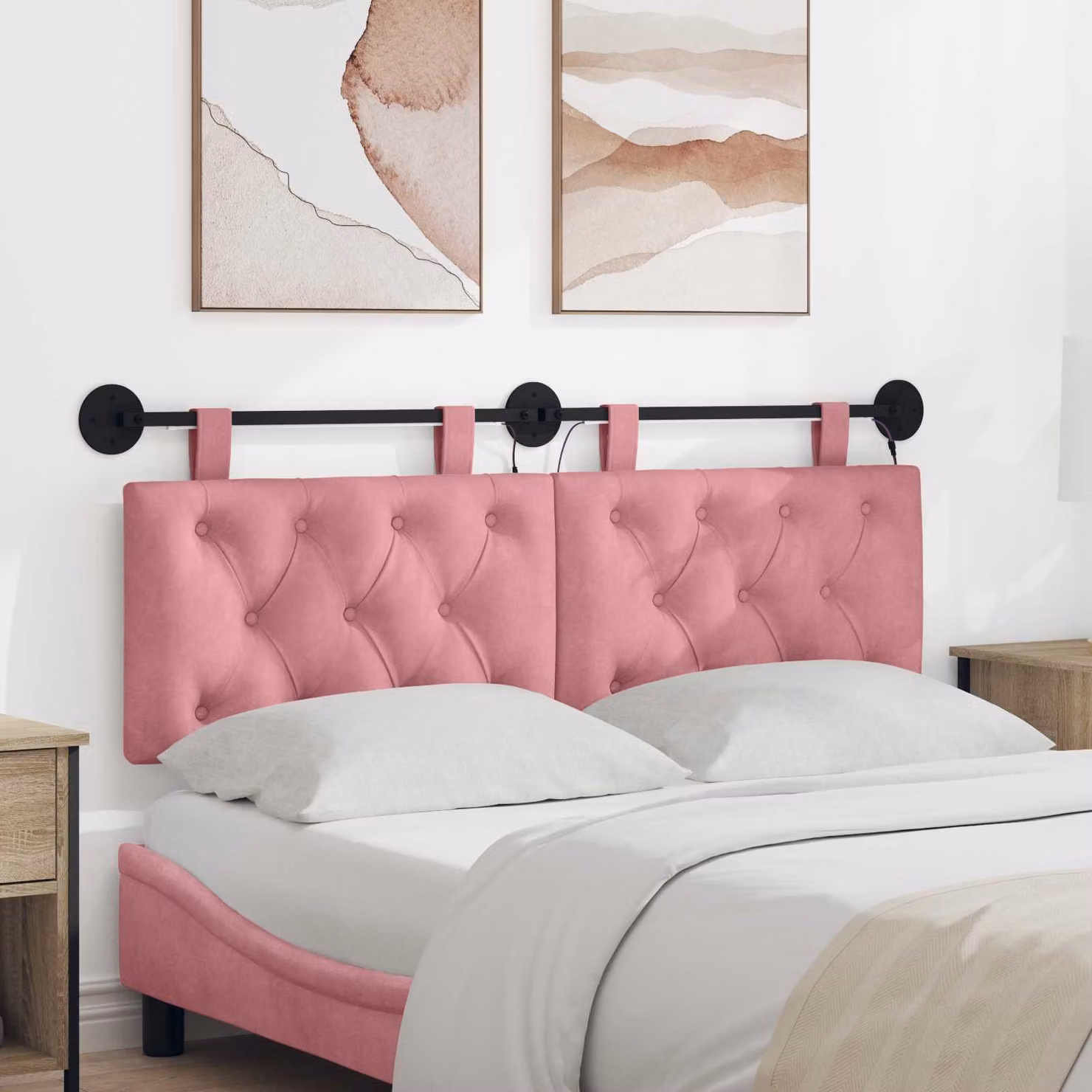Testiera da letto sospesa vidaXL in velluto rosa con illuminazione integrata L: 150 cm, H: 55 cm, P: 7 cm