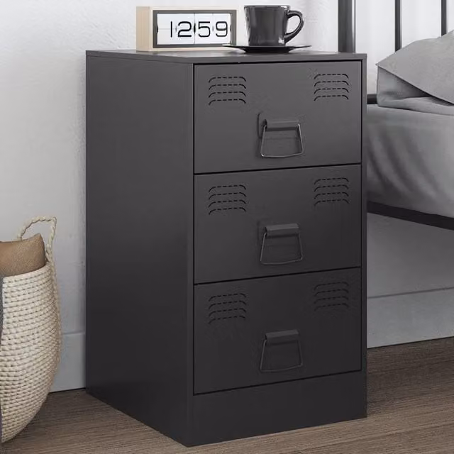 Comodino moderno vidaXL in metallo nero opaco, sospeso, L: 34,5 cm, P: 39 cm, H: 62 cm