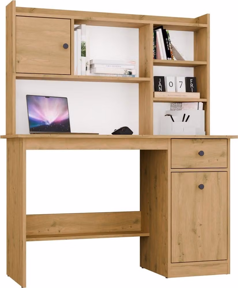 Scrivania CHESTER con cassettiera, ante e ripiani in rovere Artisan 120x45x145 cm