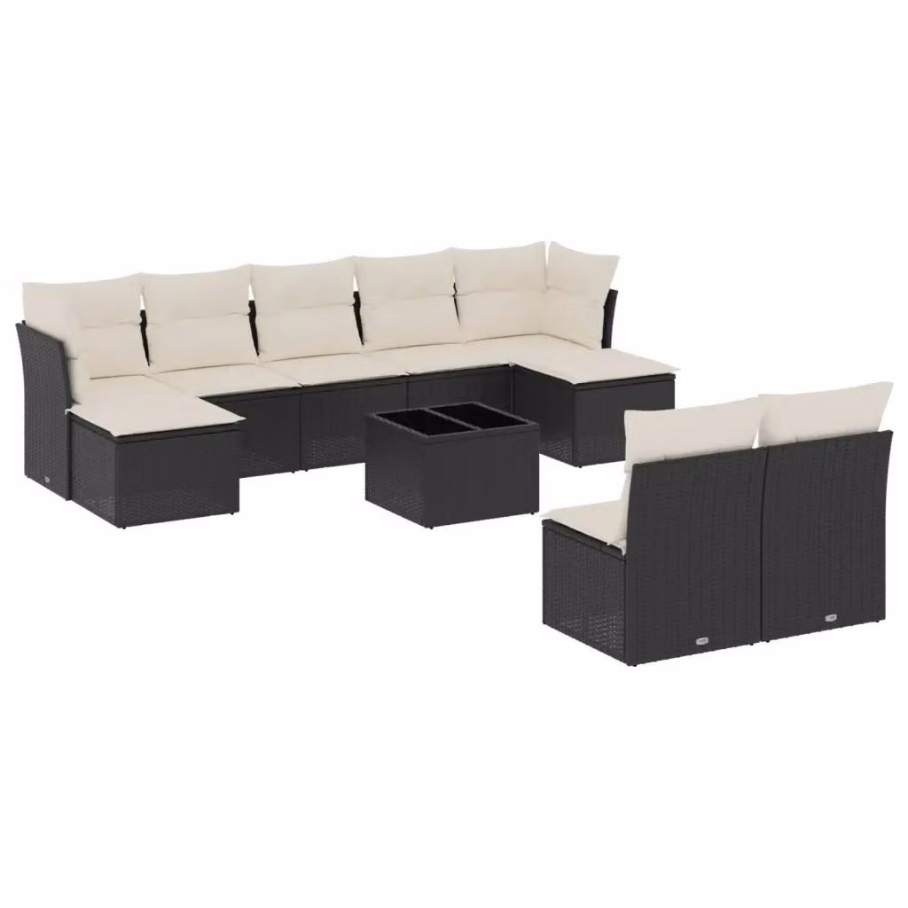 vidaXL Set Divani da Giardino Moderno 10 Pezzi con Cuscini e Tavolino, Polyrattan e Acciaio Nero e Bianco – 2