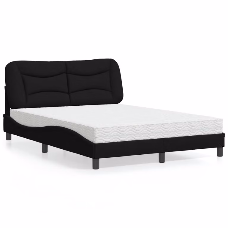 Letto con Materasso Hvar vidaXL Nero in Tessuto L/P/H: 140 x 190 x 145 cm