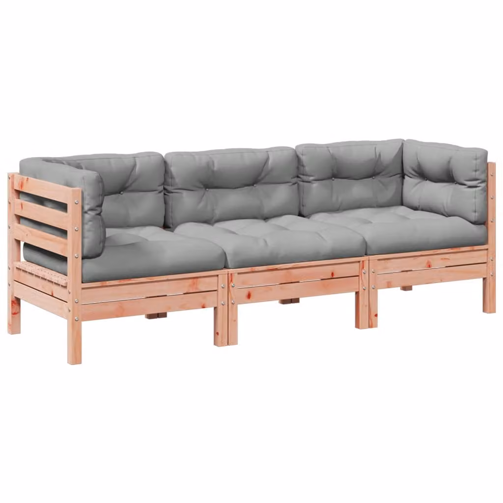 Set Divani Giardino 3 pz Cuscini Legno Massello Abete Douglas
