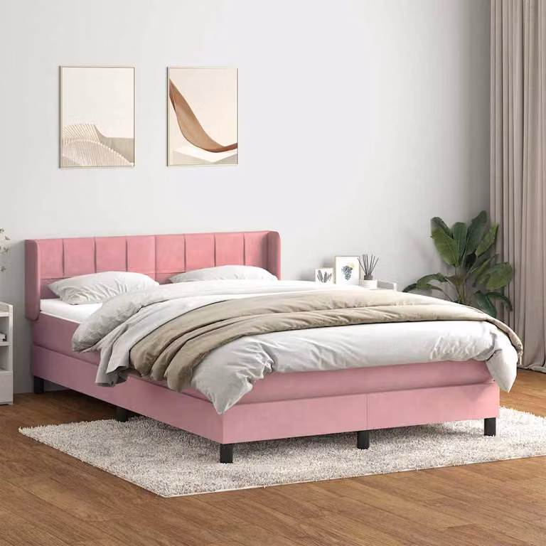 vidaXL Giroletto a Molle con Materasso in Velluto Rosa e Bianco L: 147 cm, P: 213 cm, H: 88 cm