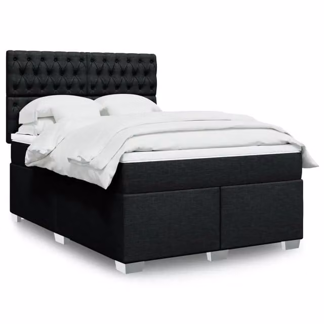 Letto Ibrido vidaXL con Giroletto a Molle e Materasso in Tessuto Nero e Bianco L/P/H: 140 x 190 x 150,5 cm