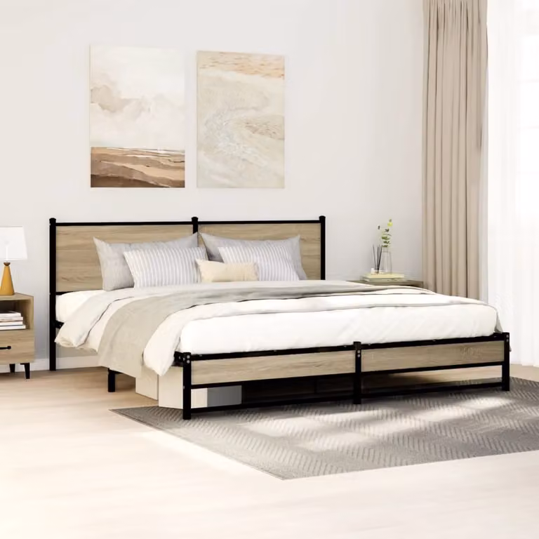 vidaXL Giroletto in metallo con doghe fisse colore Rovere Sonoma L/P: 180 x 200 cm