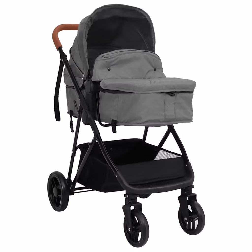Passeggino 2 in 1 convertibile pieghevole in acciaio e tessuto Grigio Chiaro e Nero CFW1258981 – 2