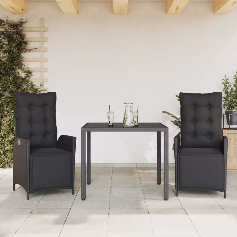 Maison Exclusive - Set da pranzo da giardino 3 pezzi con cuscini in polyrattan nero