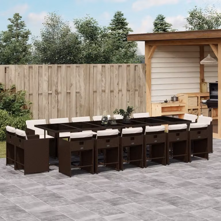 vidaXL Set da Pranzo da Giardino 17 pz in Polyrattan Marrone e Nero con Piano in Vetro