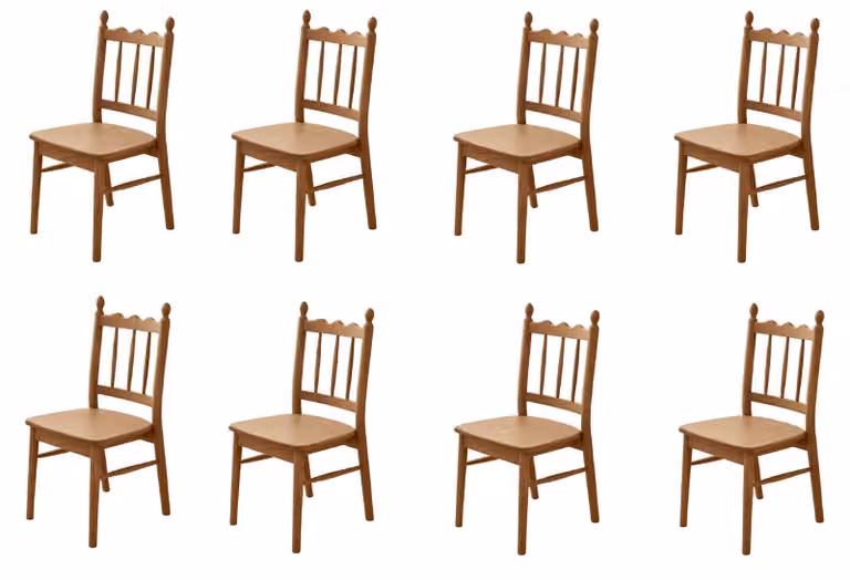 Set da pranzo moderno Lux, 8 sedie, legno marrone, design confortevole