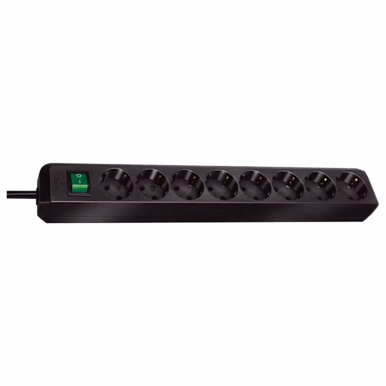 Brennenstuhl Eco-Line: striscia di prese con interruttore a 8 vie nero 3m H05VV-F 3G1,5, 1159300018