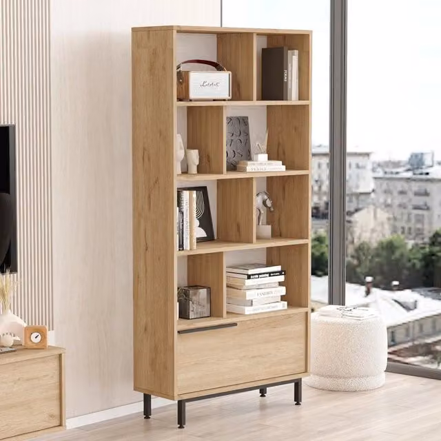Libreria DMORA Seneghe con 8 Ripiani in Rovere Marrone L: 84 cm, P: 30 cm, H: 176 cm