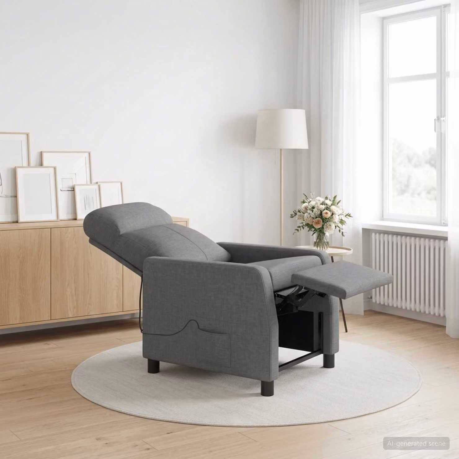 Poltrona relax reclinabile vidaXL in tessuto grigio con braccioli per soggiorno e ufficio