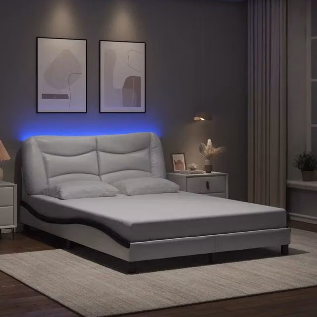 Giroletto con LED senza Materasso-Struttura Letto Hvar Bianco e Nero 140x190 cm