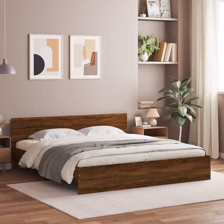 vidaXL Giroletto con Testiera, Illuminazione LED e Porta USB, Rovere Marrone, L/P: 200 x 200 cm