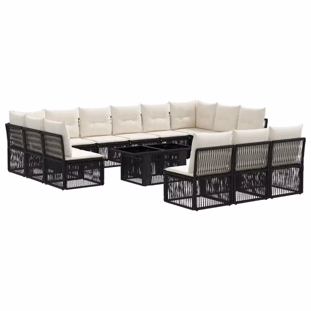 Set Divano da Giardino a L vidaXL in Polyrattan Nero con Cuscini e Tavolino da Esterno – 2