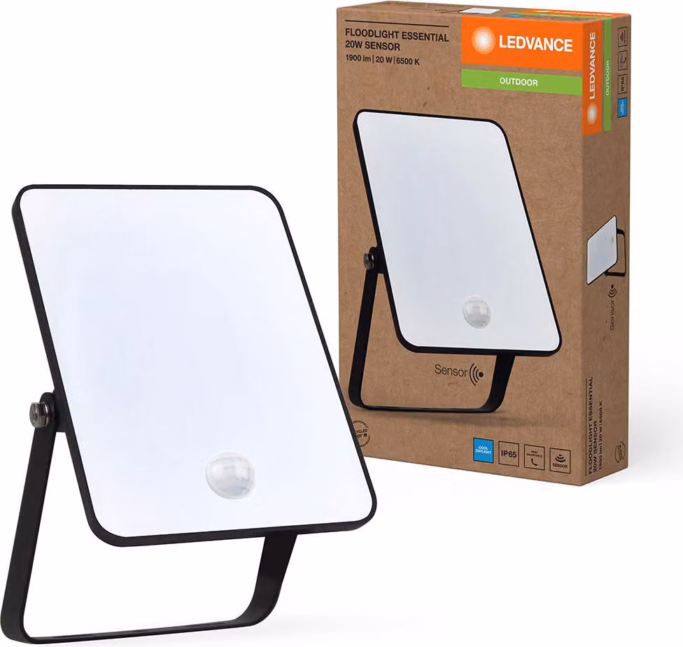 Faretto LED 20W+PIR 6500K BK LEDVANCE FL ESSENTIAL SENSOR