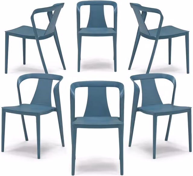 Set 6 sedie in polipropilene modello ALBA, impilabile, idrorepellente, resistente ai raggi UV, design moderno ideale per sala da pranzo, cucina, sala d’attesa, bar, ristoranti, giardino, colore Petrolio
