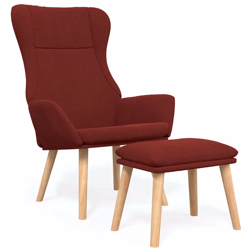 Poltrona Relax con Poggiapiedi Rosso in Tessuto e Struttura in Metallo e Legno – 2