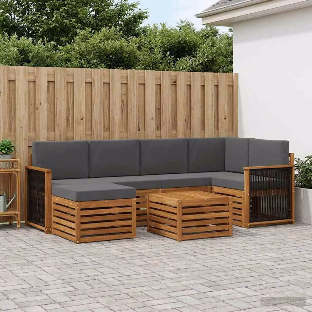 Set di divani da esterno vidaXL 6 pz in legno di acacia con cuscini, colore beige e antracite