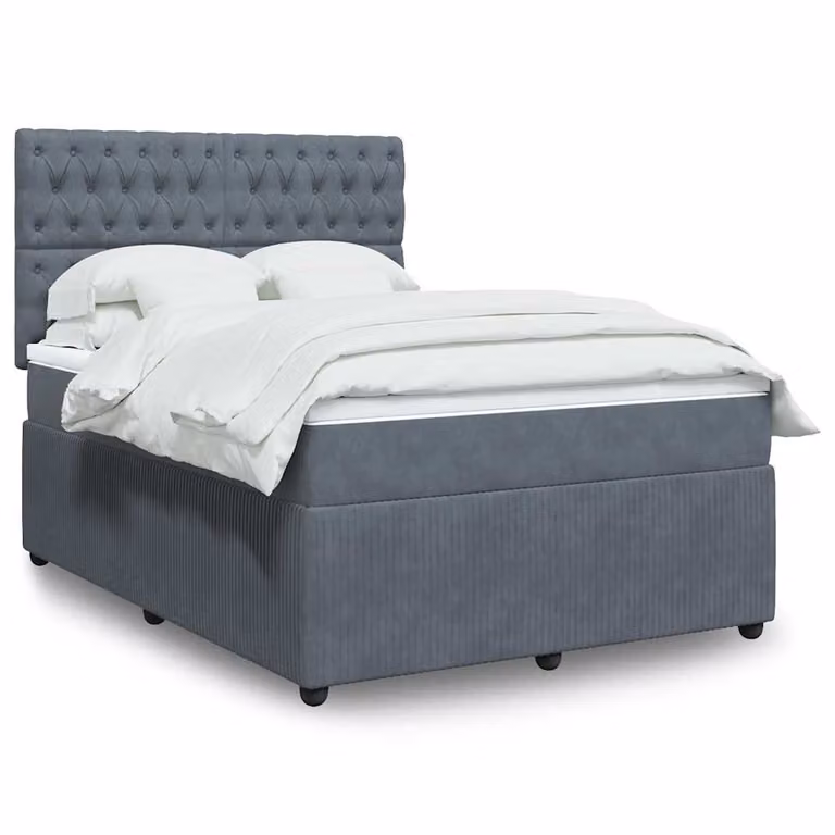 Giroletto a Molle con Materasso Ibrido vidaXL in Velluto Grigio, L 160 cm x P 200 cm