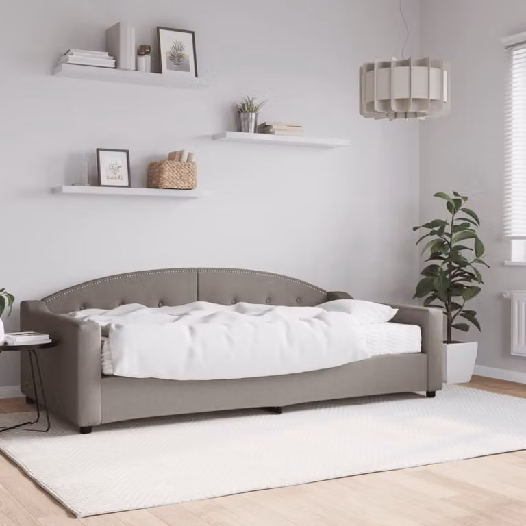 vidaXL Divano Letto con Materasso in Tessuto, Colore Grigio o Beige