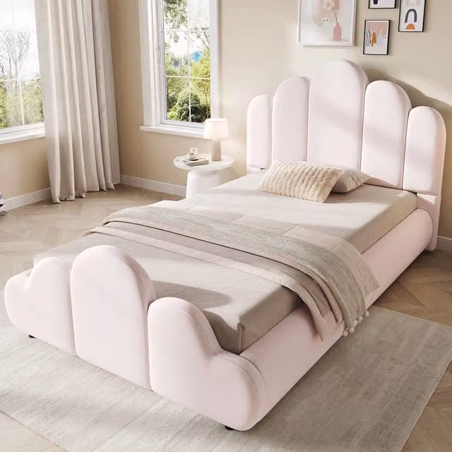 Letto imbottito singolo ¨C Minimal ¨C velluto rosa 90x200cm