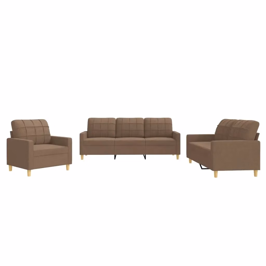 Set di divani 3 pezzi vidaXL in tessuto marrone con cuscini e braccioli per soggiorno – 2