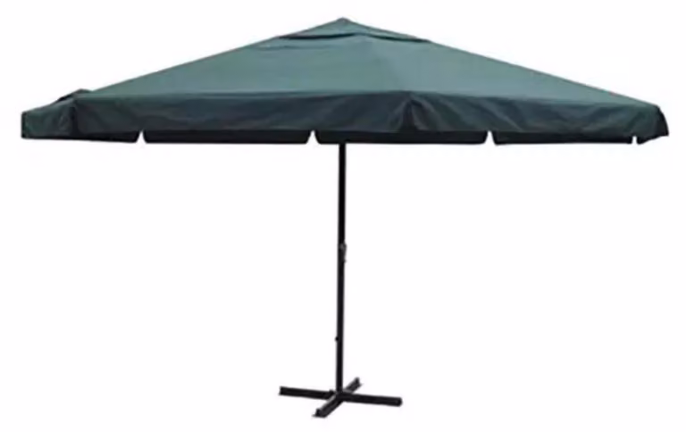 Ombrellone con diametro di 500 cm, struttura in alluminio, colore verde, con base a croce