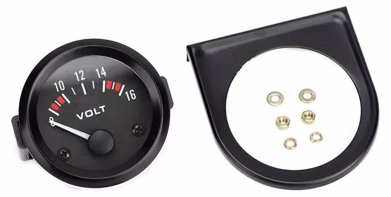 Voltmeter analogico da 12V, diametro 52mm, range di funzionamento 8-16V, in alluminio, per auto