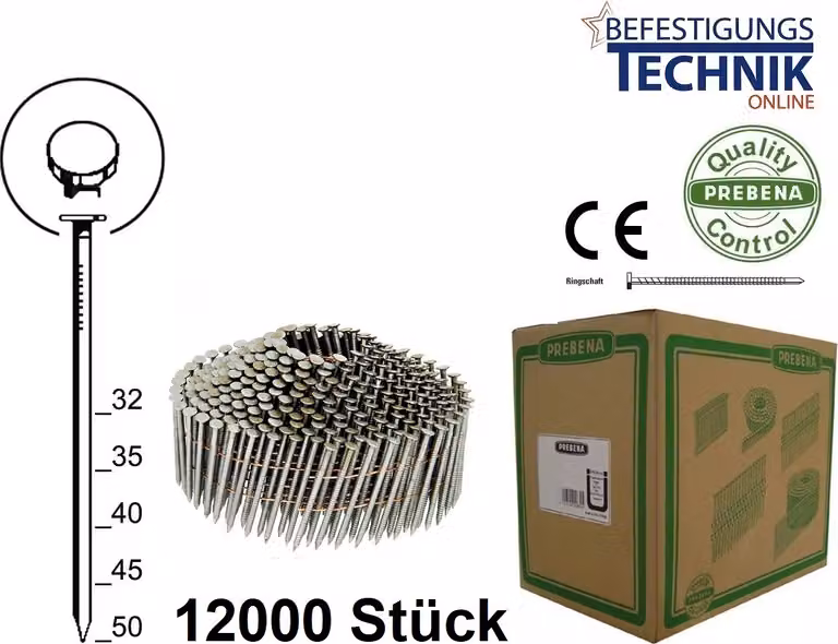Anello 2,2x50 mm, grezzo, chiodi a spirale conici da 16° per chiodatrice a spirale Prebena 3GP-CNW50 MAX CN452S 12,0 m P