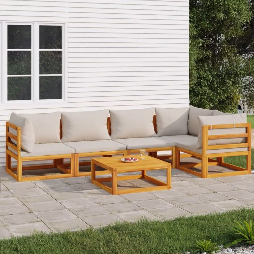 Set Salotto da Giardino vidaXL in Legno di Acacia con Cuscini, Design Moderno a L, Grigio