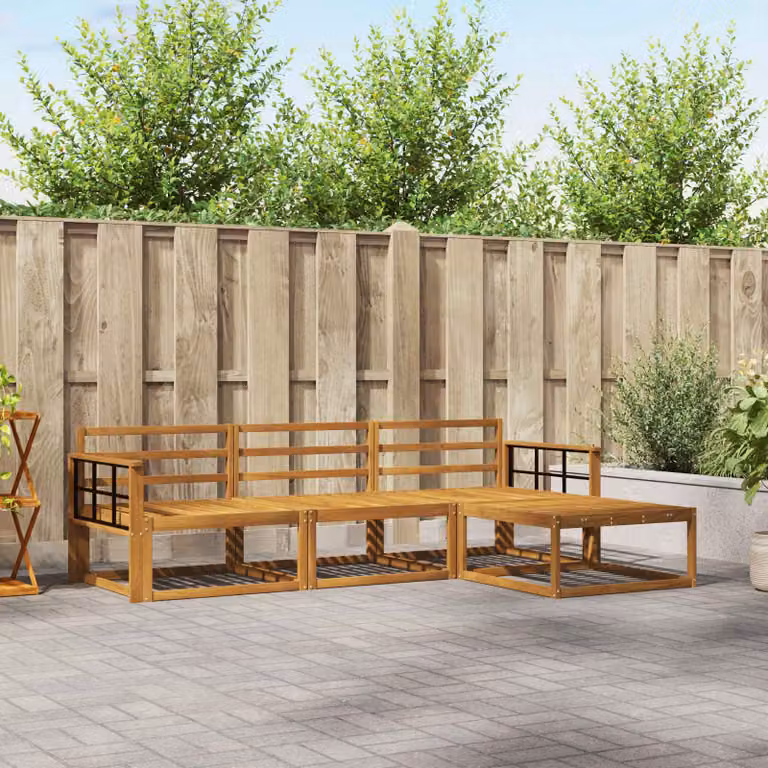 Set di divani da esterno vidaXL a forma di L in legno di acacia massello marrone con cuscini inclusi