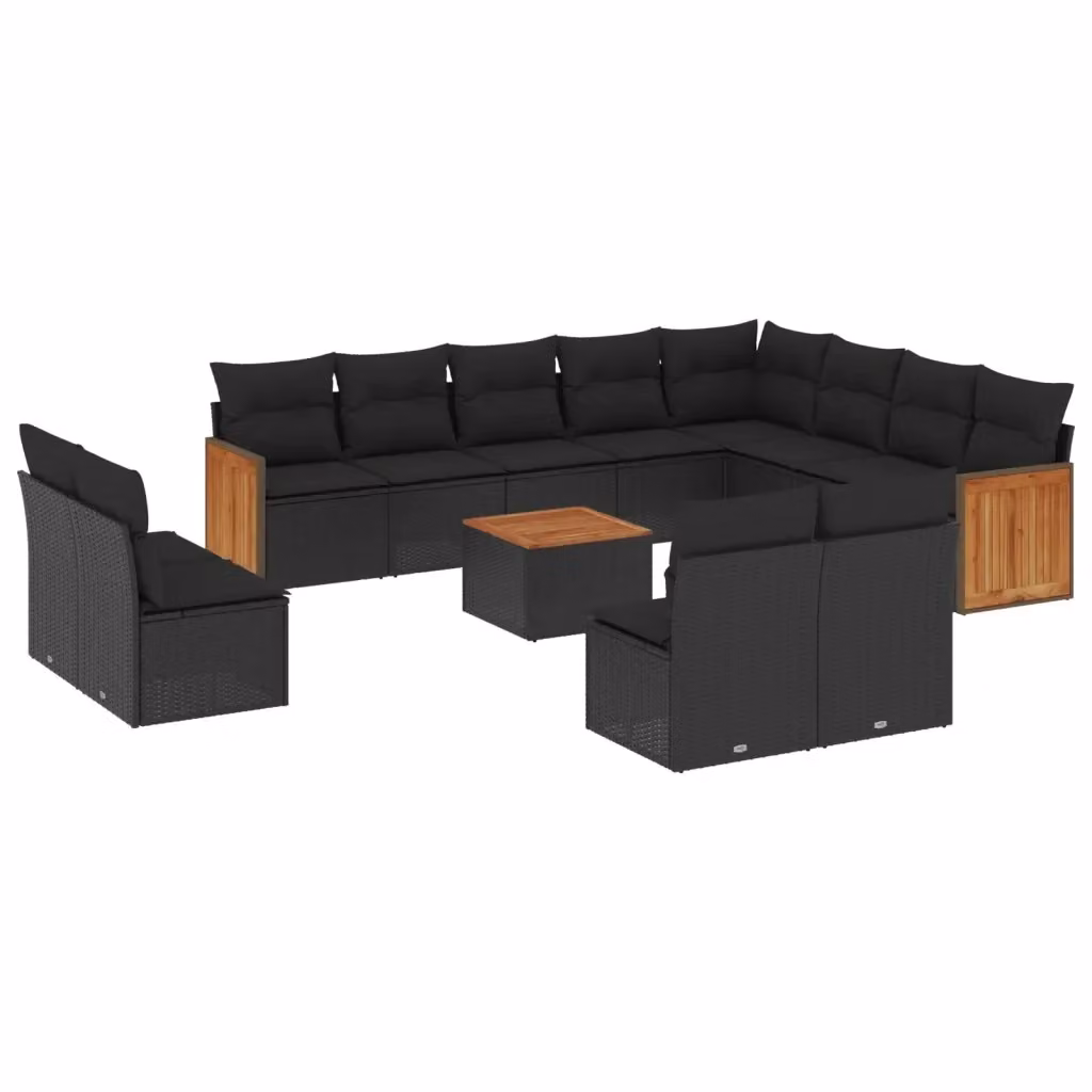 Set di divani da giardino vidaXL in polyrattan nero con cuscini e tavolino da esterno a forma di U – 2