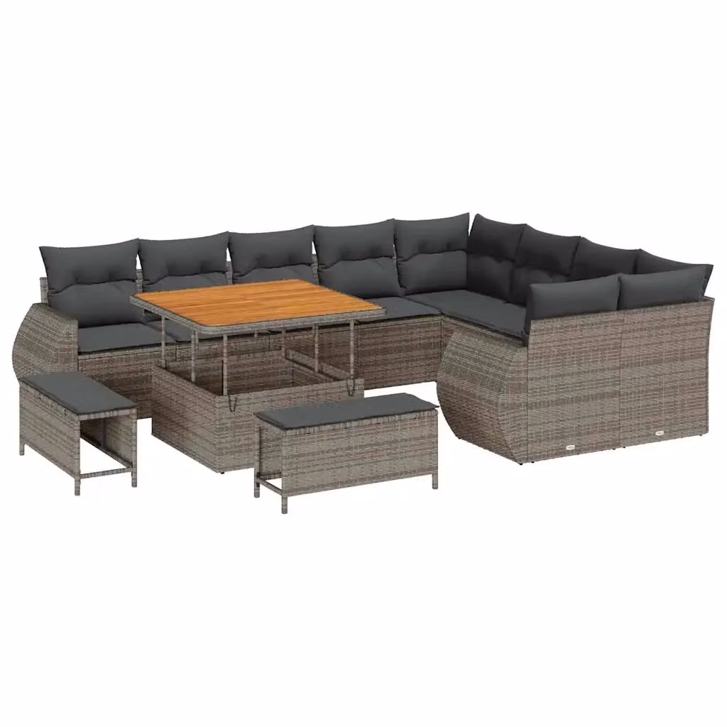 vidaXL Set Divano da Giardino Moderno a L con 12 Posti, Grigio, con Cuscini e Tavolino da Esterno – 2