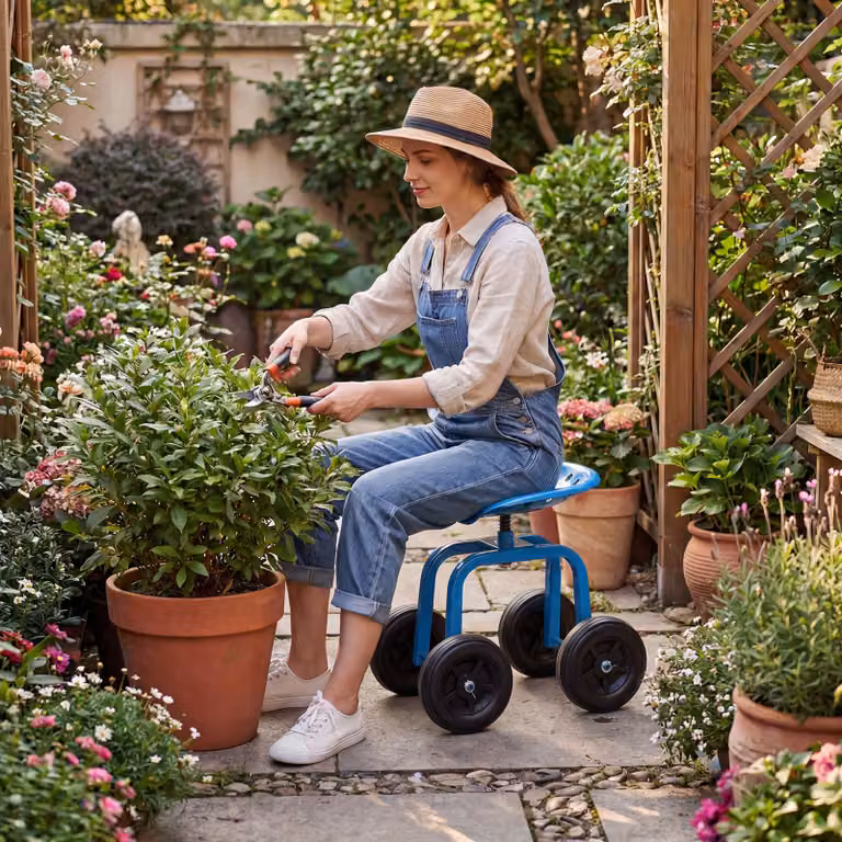 Carrello da lavoro da giardino Costway con seduta girevole a 360 gradi e altezza regolabile, Blu