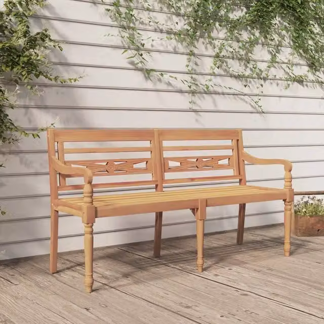 Panchina da giardino Batavia vidaXL in legno massello di teak marrone con braccioli L: 150 cm, P: 51,5 cm, H: 84 cm – 1