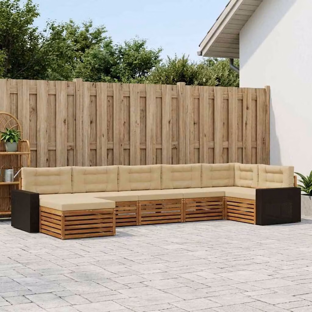 Set di divani da esterno vidaXL 7 pz in legno di acacia con cuscini beige e marrone