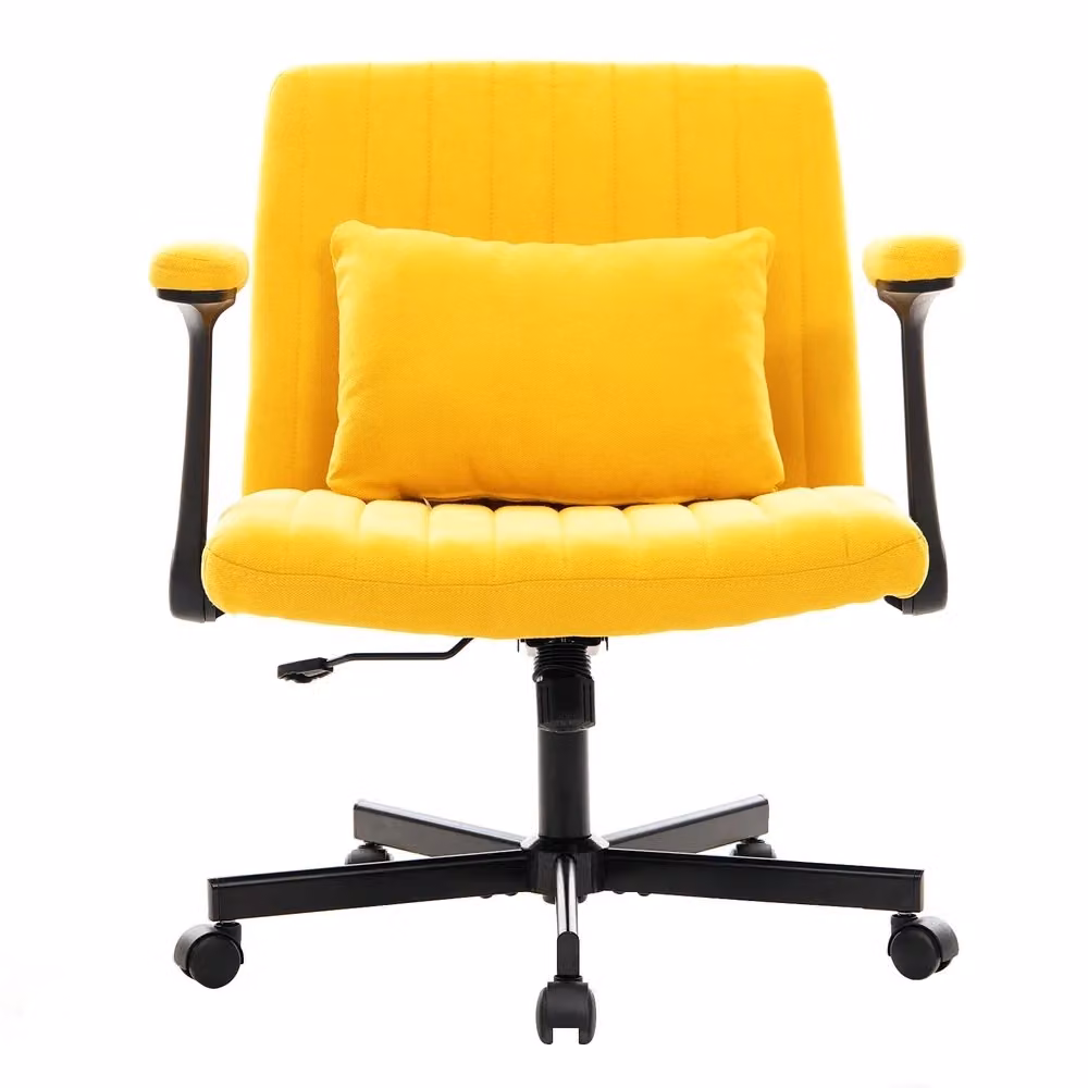Sedia da Ufficio Girevole Xylo in Velluto Giallo con Braccioli Ribaltabili e Altezza Regolabile – 2