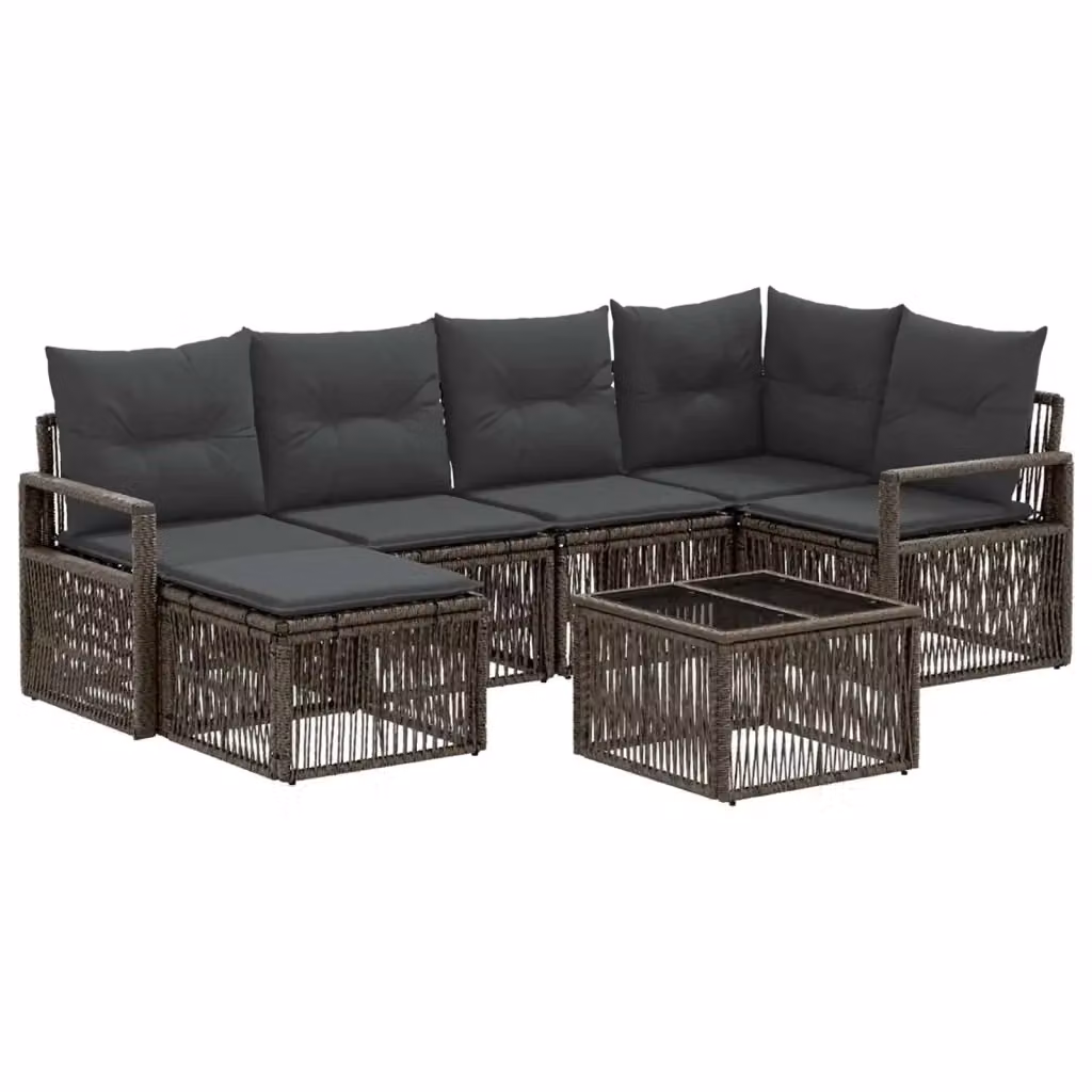Set Divano da Giardino a L vidaXL in Polyrattan Grigio con 7 Pezzi e Cuscini Inclusi – 2
